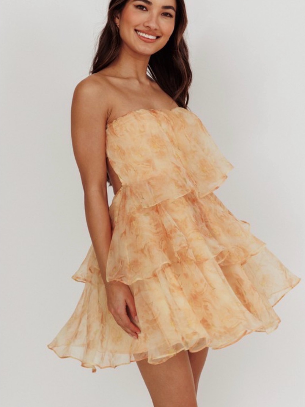 Strapless Summer Special Event Dress Peach Tiered Mini Dress